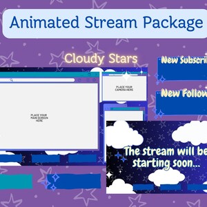Animated Cozy Twitch Overlay | Night Sky Overlay Stream Package, Lofi Twitch | Pink Twitch Overlay | Twitch Alerts, Youtube, Streamer, Cute