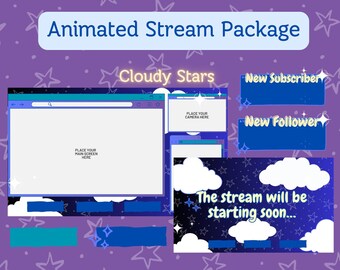 Animerat mysigt Twitch-överlägg | Natthimelöverlägg Streampaket, Lofi Twitch | Rosa Twitch-överlägg | Twitch-varningar, Youtube, Streamer, Söt