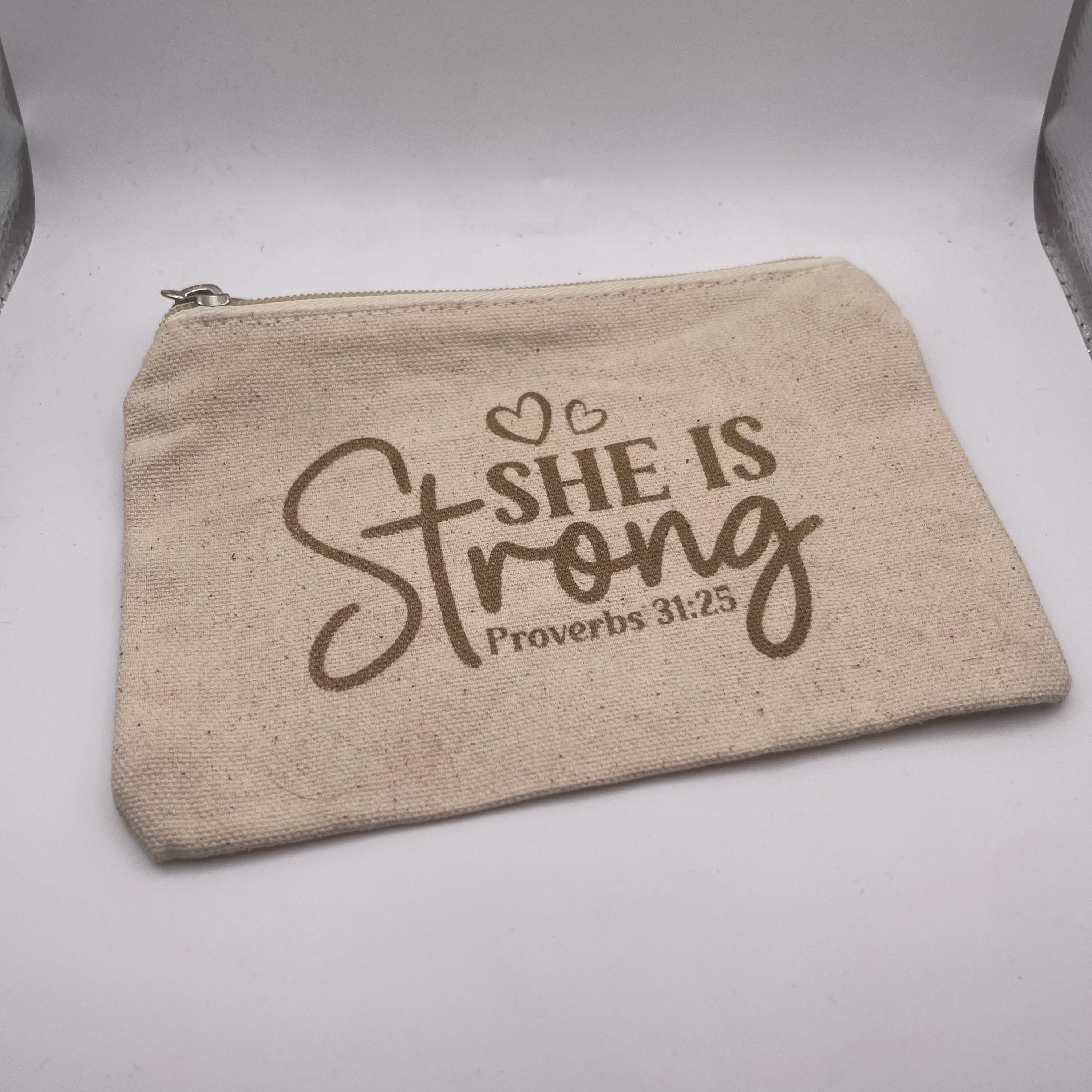 Small Custom Engraved Natural Canvas Zipper Pouch