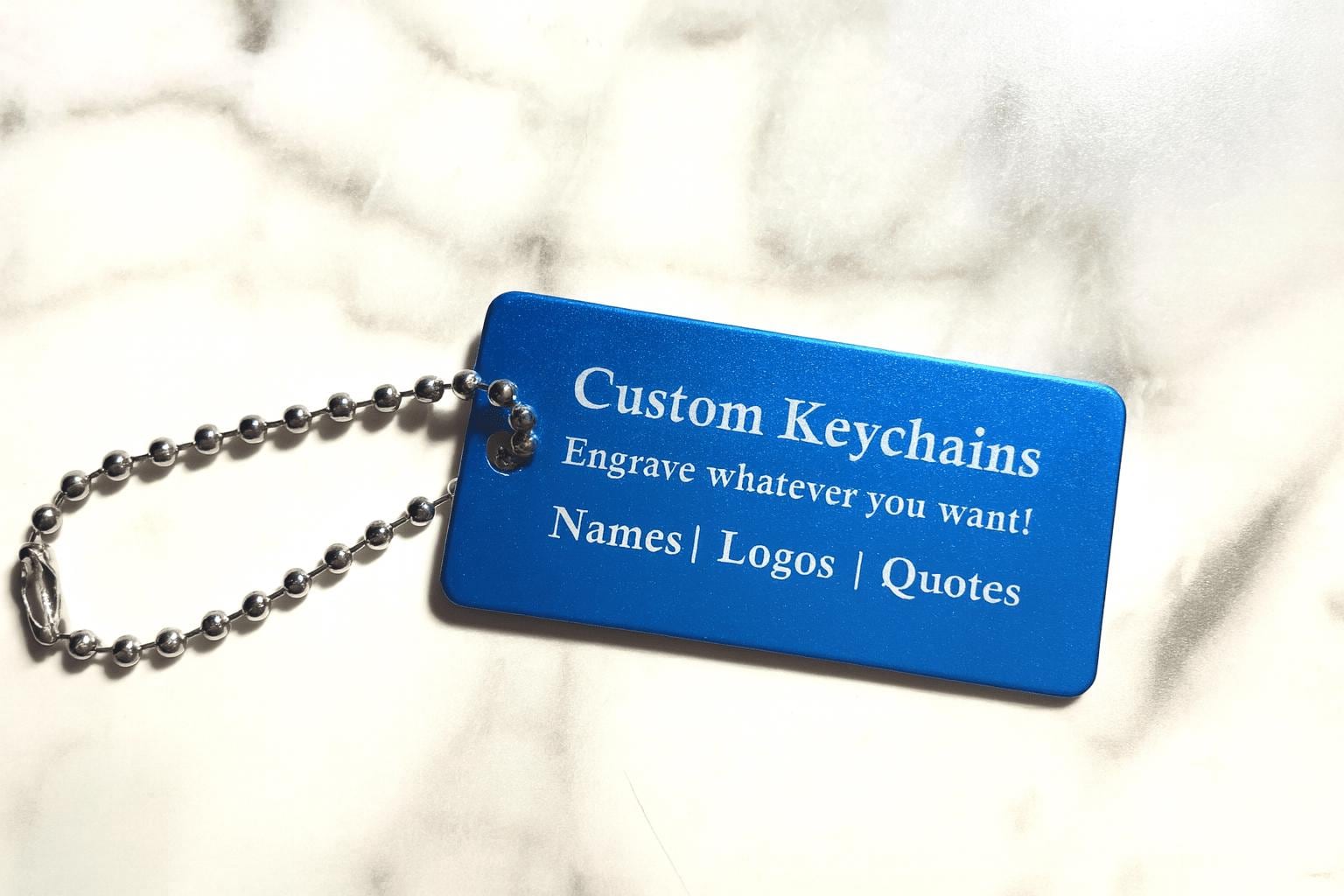 Blue Engraved Metal Keychain with Optional Chain
