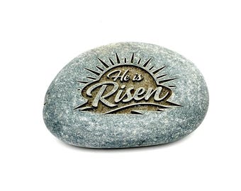He is Risen - Engraved Stones (Farmhouse Design)