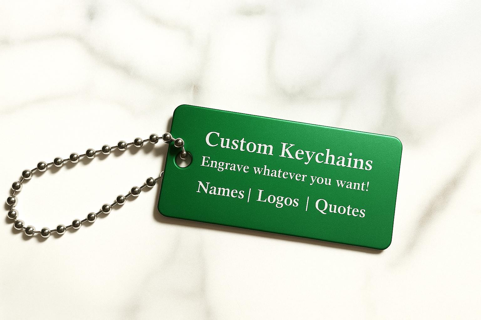 Green Engraved Metal Keychain with Optional Chain 