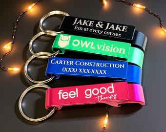 Custom Engraved Bottle Opener Keychains – Personalized Aluminum Favors, Promotional Giveaway, Business Logo