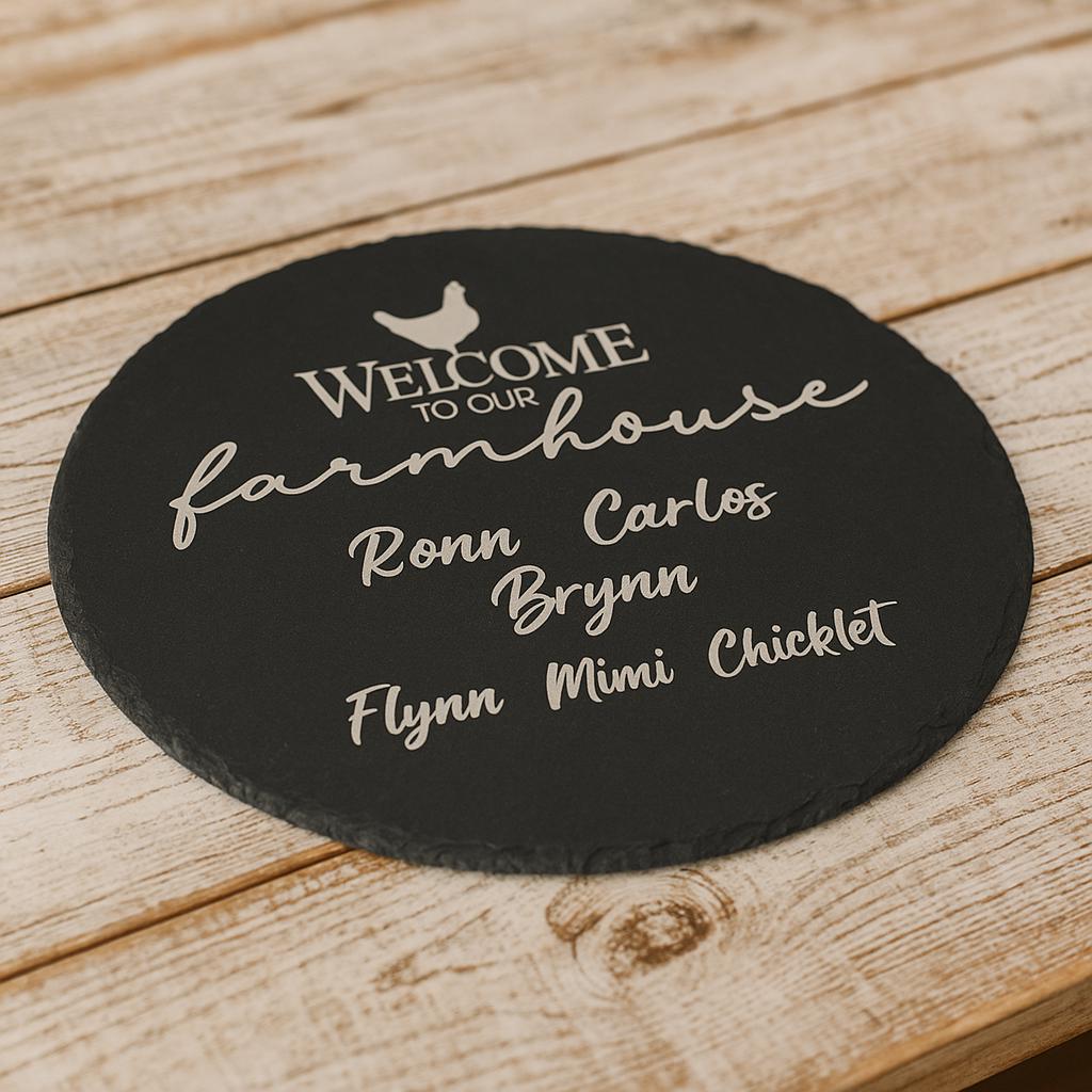 Engraved Slate Serving Platter: Custom Charcuterie Board, Non-Slip Feet