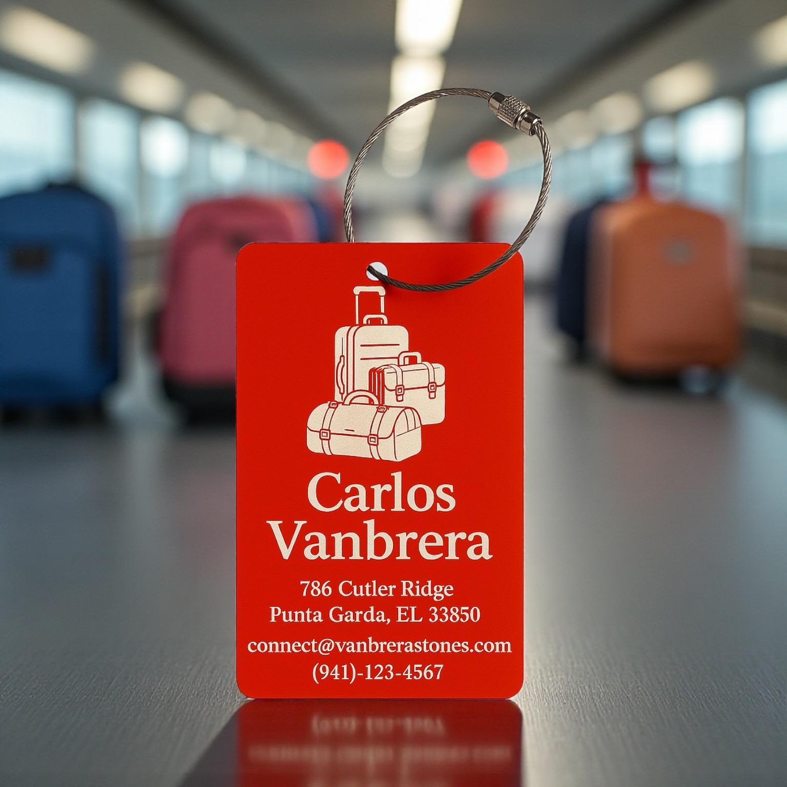 Red Engraved Metal Luggage Tag
