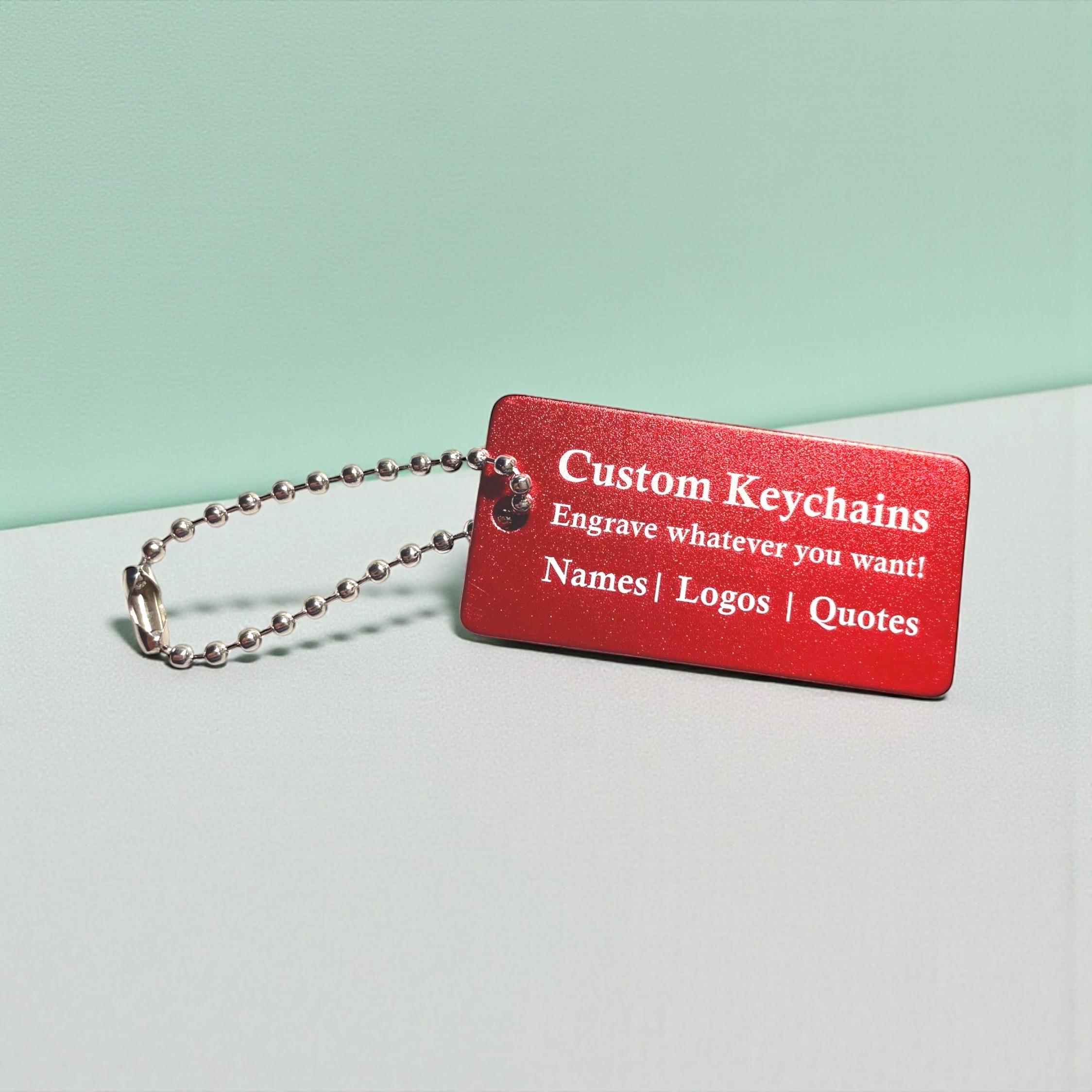 Red Engraved Metal Keychain with Optional Chain 
