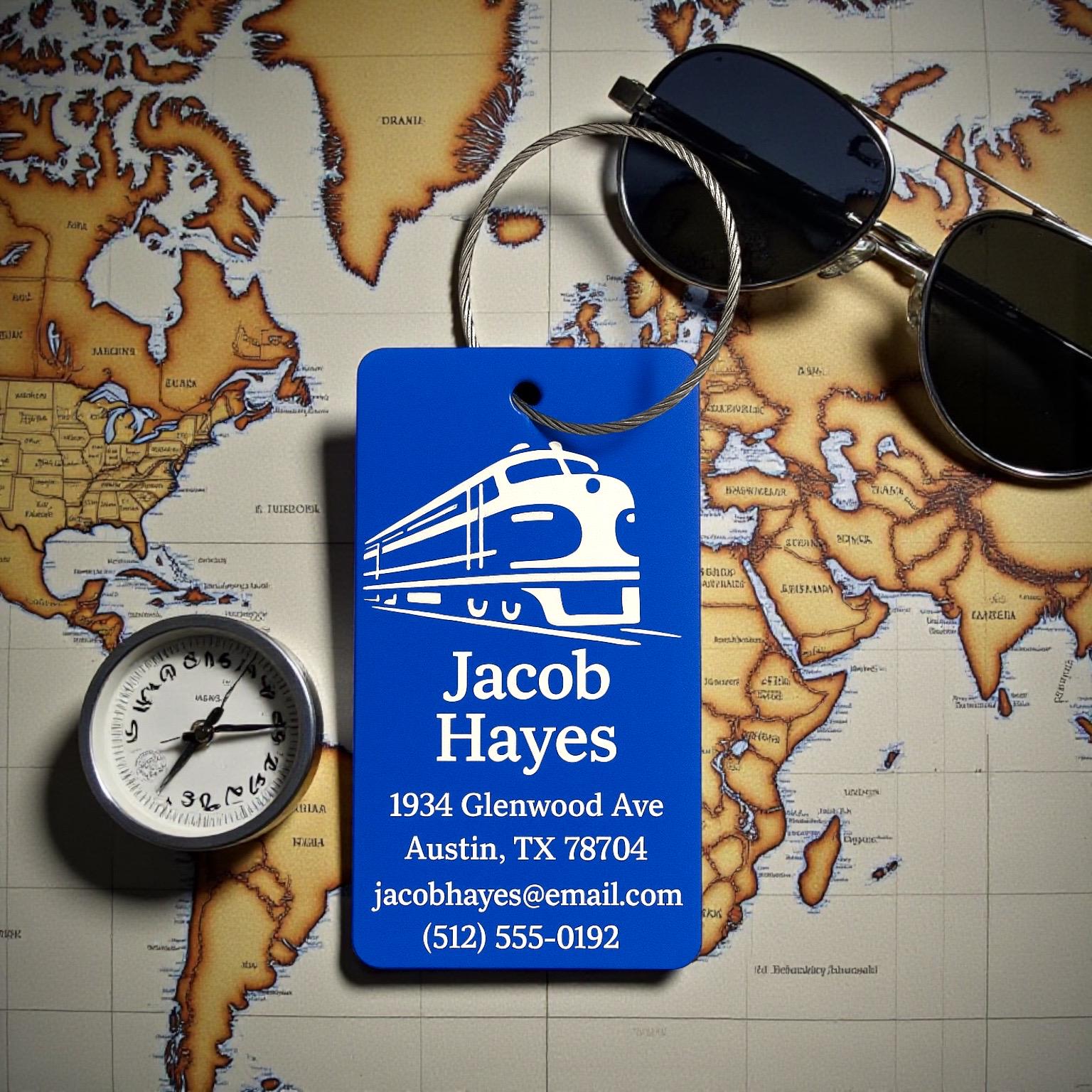 Blue Engraved Metal Luggage Tag