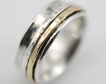 Anillo martillado estrecho, anillo de plata de ley 925, anillo de meditación, anillo giratorio de mujer, anillo de declaración, anillo hecho a mano, regalo para ella