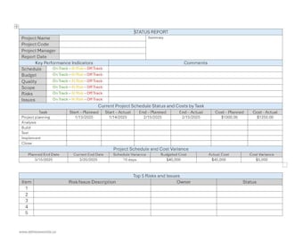 One Page Project Status Report for Business Executives, Managers, Project Managers, and Stakeholders - Digital Download
