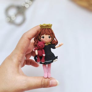 Nola Mini Doll with Tiny Bear | Handmade Amigurumi Doll | Whimsical Gift | Miniature Crochet Collectible