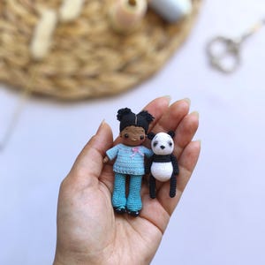 Miniature Crochet Doll Adia with Panda: Handmade Amigurumi Toy