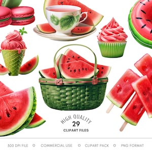 Clipart pastèque - PNG d'été, nourriture aquarelle, clipart dessert & boissons, fichiers pour invitation, scrapbooking, menu et conception de restaurant