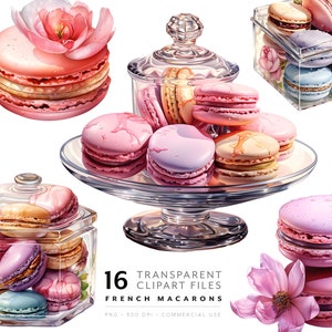 Clipart de sobremesa de macarons franceses PNG File, Clipart de padaria para chef de confeitaria, Imagens de doces em aquarela, Gráficos de menu de festa de chá e restaurante