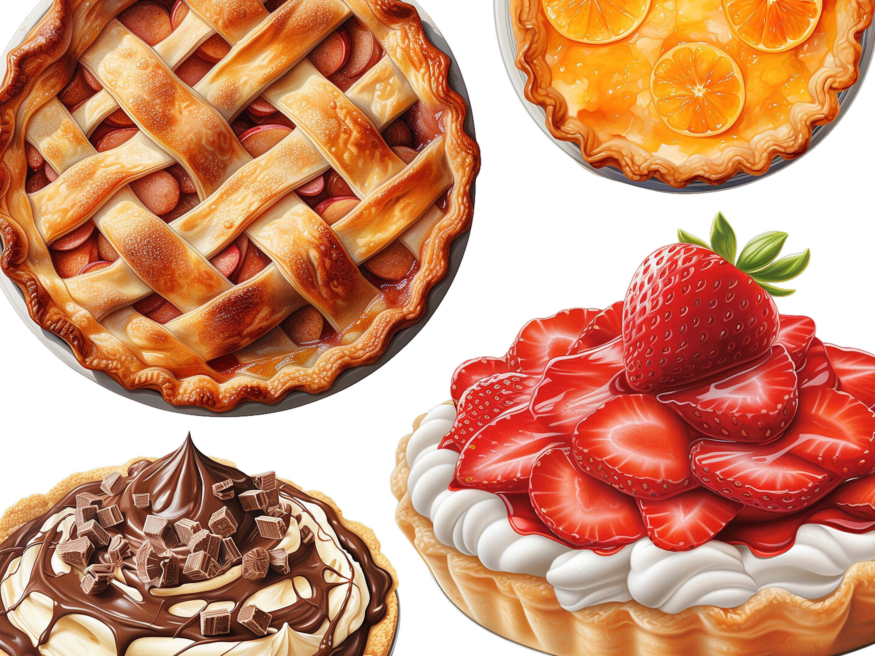 Watercolor Pie Clipart Bundle - Sweet Treats PNG Dessert Apple Pie Clip ...