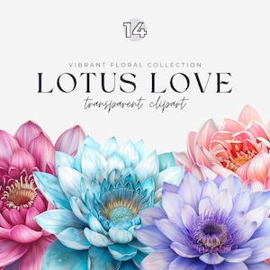 Lotus Flower Clipart Acquerello Lotus PNG, Ninfee Yoga Clip Art Grafica floreale botanica e Boho Decor Download digitale per il design della carta
