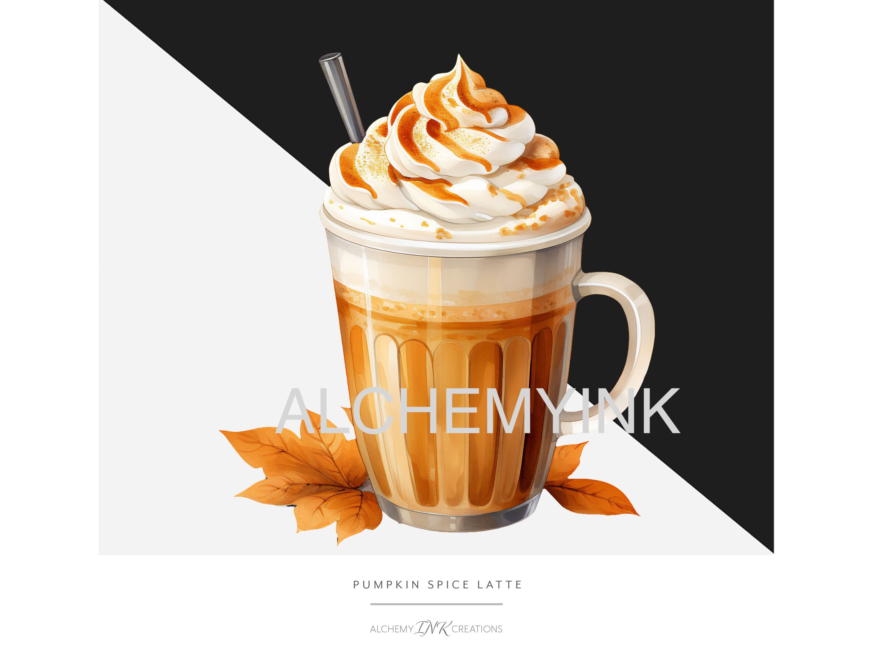 Pumpkin Spice Latte Clipart: Watercolor Coffee PNG Graphics (digital ...