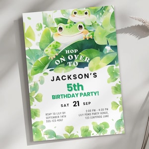 Modèle d'invitation de fête d'anniversaire grenouille, invitation numérique à une fête d'anniversaire, téléchargement immédiat carte à monter, carte d'anniversaire pour enfants, fête d'anniversaire mobile