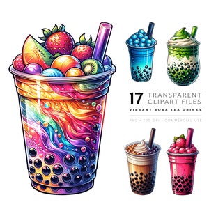 Clipart bobathee, bubble tea png, kawaii drankjes, dessertclipart-bestanden voor feestkaartontwerp, restaurant- en menugraphics, transparante png