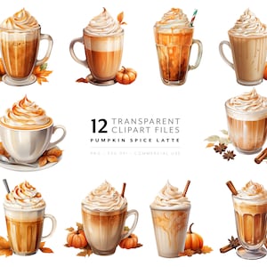 Clipart de Café - Café Gelado PNG, Clipart de Cappuccino e Especiarias de Abóbora, Comida em Aquarela, Gráficos de Bebidas para Cardápio, Planejador de Café, Cartão
