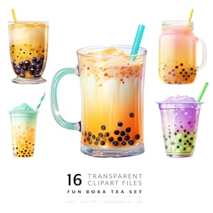 Boba Tea Clipart - Bubble Tea PNG, Kawaii Food Clip Art Grafiken für Restaurant & Menü, Bubble Milk Tea, Boba Illustration, digitaler Download