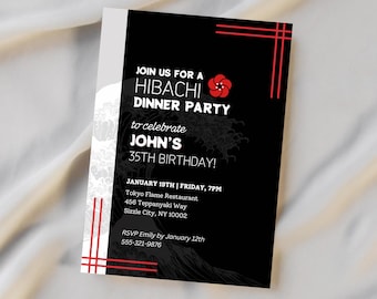 Hibachi Invitation Birthday Dinner Party Editable Template Dinner, Birthday Dinner Invite for Restaurant Japanese & Asian, Mobile Evite