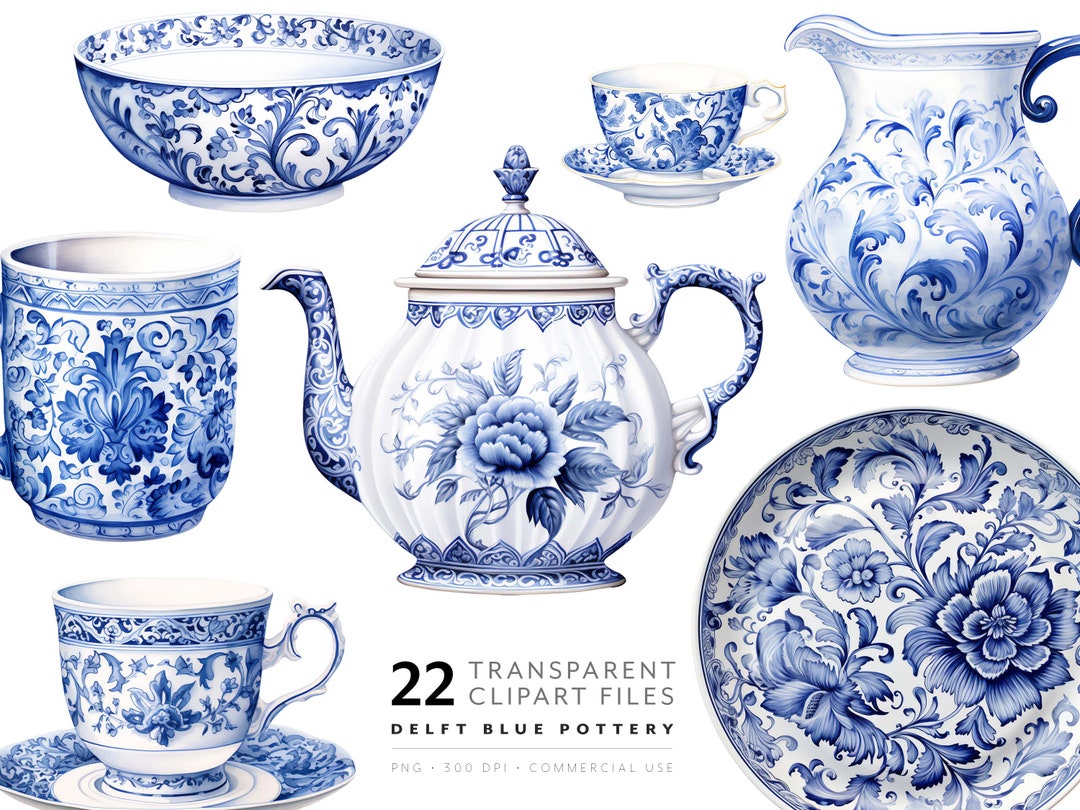 Delft Blue Clipart Vintage Teacup PNG Blue and White Porcelain Pottery ...