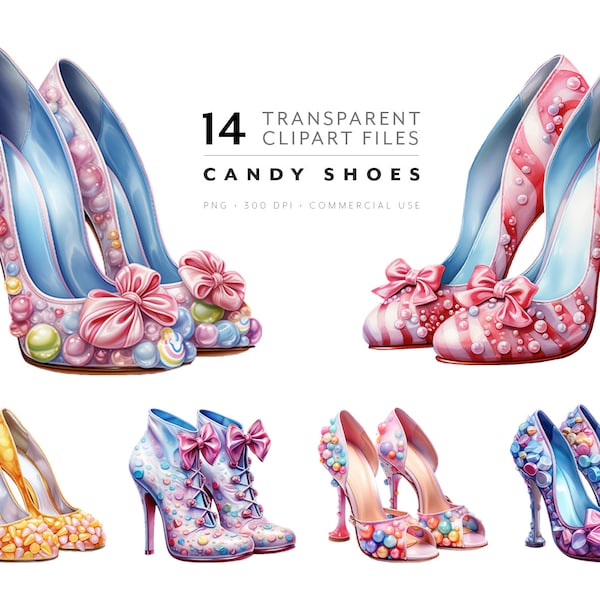 High Heels Clipart - Kawaii Shoes PNG, Candy Theme Pastel Shoes, Transparent File for Crafts, Card, Journal, Scrapbooking, Commercial Use