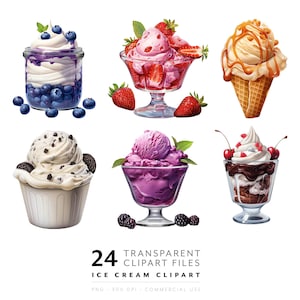 Eis Clipart, Aquarell Lebensmittel PNG-Datei, süße Dessert Illustrationen von Eisbecher, Zapfen, Sorbet, Grafiken für Karte, Party, Restaurantmenü