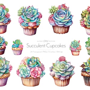 Cupcake Clipart - Sukkulenten PNG, Muffin Clip Art Dateien, Aquarell Essen, Kuchen Grafiken für Bäcker und Restaurants, Menügestaltung