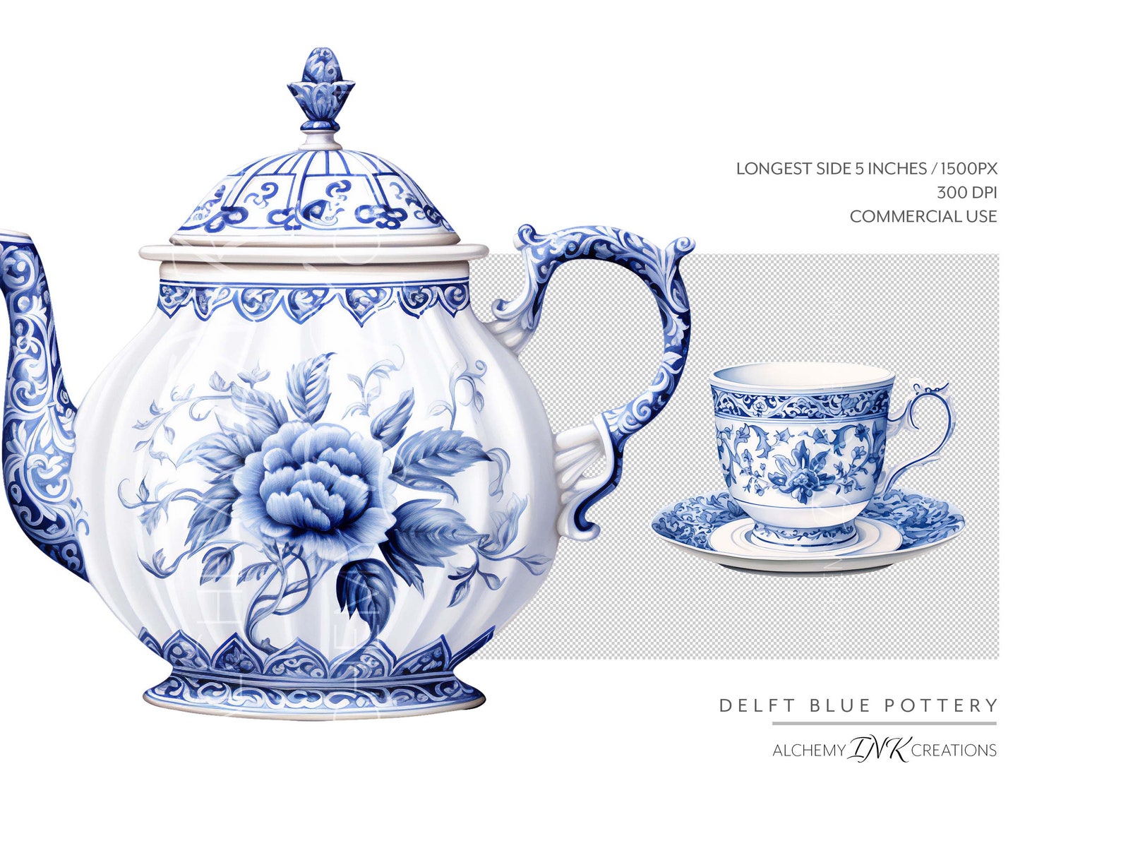 Delft Blue Clipart Vintage Teacup PNG Blue and White Porcelain Pottery ...
