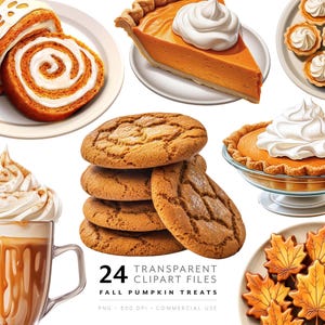 Kürbiskuchen Clipart - Aquarell Dessert PNG, Thanksgiving-Dinner, Keks, Kaffee und Latte, Grafiken für Karten, Scrapbook & Restaurant-Speisekarte