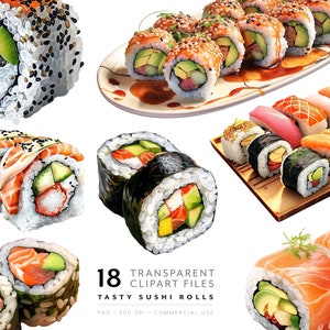 Sushi clipart - sushi rolt PNG, aquarel voedsel graphics, Japanse keuken illustraties, digitale download voor restaurant & menu, keukendecor