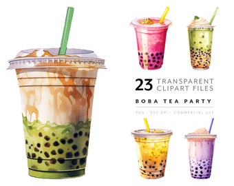 Bubble Tea Clipart - Boba Tea PNG, Bevande Kawaii, File Stampabile Istantaneo di Cibo Carino, Boba per Festa, Design Digitale e Cartaceo, PNG Trasparente