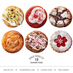 Cookie Clipart - Aquarell Lebensmittel & Desserts PNG, Backen Süßigkeiten Bilder für Rezept und Karte, Schokoladenstückchen Zuckerkekse Illustrationen