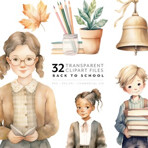 School Clipart - Classroom PNG, Back to School Graphics, Teacher Instant Download, Elementary School Class, Watercolor Students & Classroom