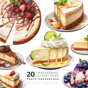 Dessert Clipart - Käsekuchen PNG, Bäckerei & Küchen Dekor, Aquarell Lebensmittel Grafiken für Rezept, Tags, Geburtstag und Restaurant-Menü-Designs