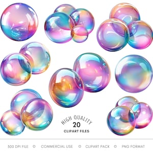 Clipart di bolle, file PNG di bolle di sapone, clipart iridescenti, grafica di alta qualità per biglietti di auguri di compleanno, album di ritagli, adesivi per planner e spa