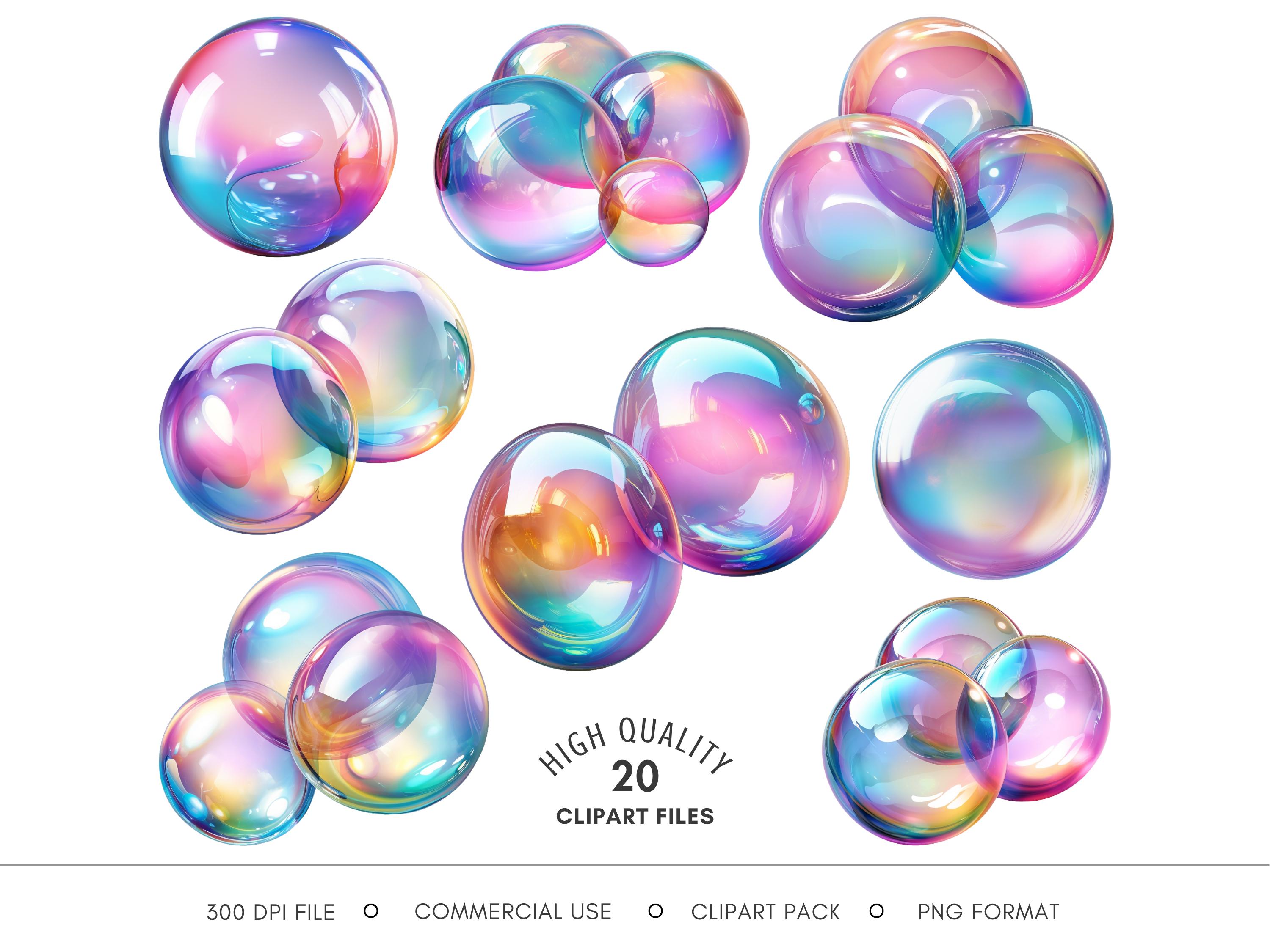 Bubble Clipart, Soap Bubbles PNG Files, Iridescent Clip Art, High Quality Graphics for Birthday Card, Scrapbook, Planner Sticker & Spa
