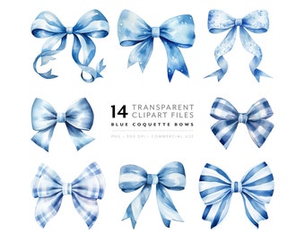 Watercolor Blue Bow Clipart Blue Ribbon Bow Coquette PNG for