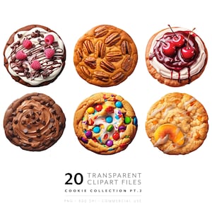 Clipart koekje - aquarel eten png bakillustratie, afbeeldingen van zoete lekkernijen van aardbei, bosbes, gematteerde suikerkoekje chocoladeschilfer
