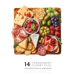 Charcuterie Brett Clipart Charcuterie PNG Käse Clip Art Aquarell Lebensmittel Illustration Küche Dekor Design für Menü, Scrapbooking & Planer