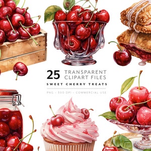 Clipart de Cereja em Aquarela - Sobremesa de Frutas e Doces - Arquivos PNG de Waffle, Torta, Sorvete | Para Receitas, Cartões, Diários, Cardápios, Restaurantes e Tags