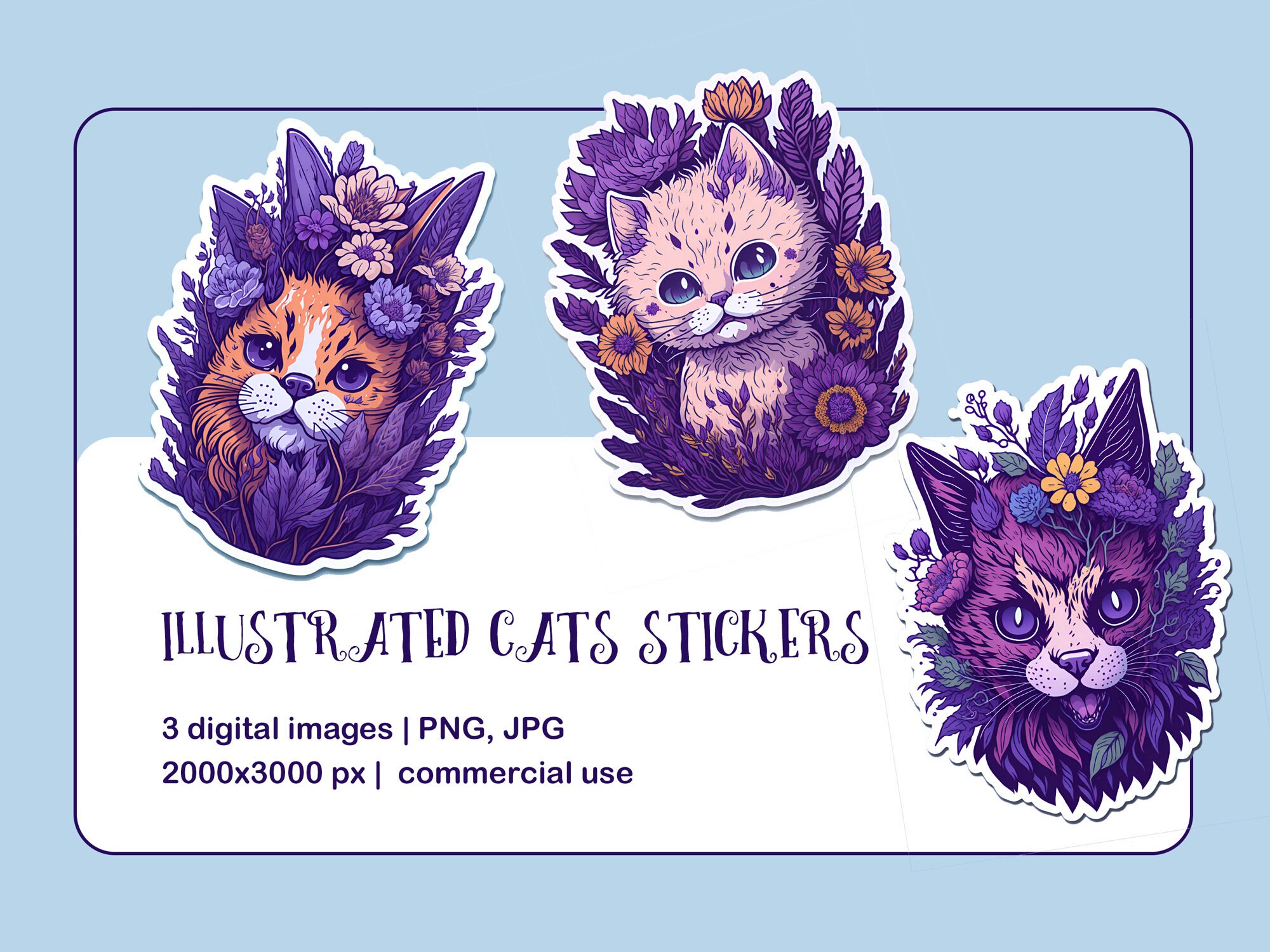 Illustrated Cat Sticker Clipart Painted Cats Clipart Animal Etsy