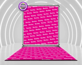 BUNDLE Backdrop and Floor Decal, Custom Hot Pink Sweet 16 Floor Decal, Custom Banner, Step and Repeat Backdrop, Picture Photo Backdrop