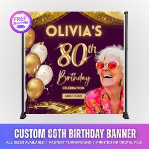 Custom 80th Birthday Banner: Vinyl Photo Backdrop, Step and Repeat