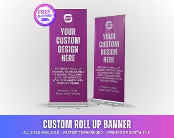 Custom retractable banner, Birthday Roll Up banner, Retractable Wedding Welcome sign, Graduation pop up banner with Display Stand