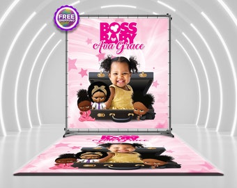 BUNDLE Floor Decal & Backdrop, Custom Bossy Baby Birthday Floor Decal, Custom Banner, Step and Repeat Backdrop, Picture Photo Backdrop