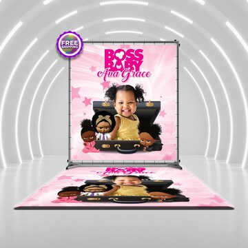 BUNDLE Floor Decal & Backdrop, Custom Bossy Baby Birthday Floor Decal, Custom Banner, Step and Repeat Backdrop, Picture Photo Backdrop