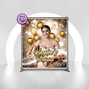 Custom Gold Birthday  Backdrop, Custom Birthday Banner, Step and Repeat Backdrop, Picture Backdrop Photo, Vinyl Party Backdrop