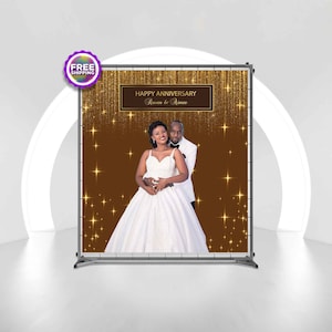 Gold Glitter Anniversary Backdrop, Custom Birthday Banner, Step and Repeat Backdrop, Picture Backdrop Photo, Vinyl Party Backdrop